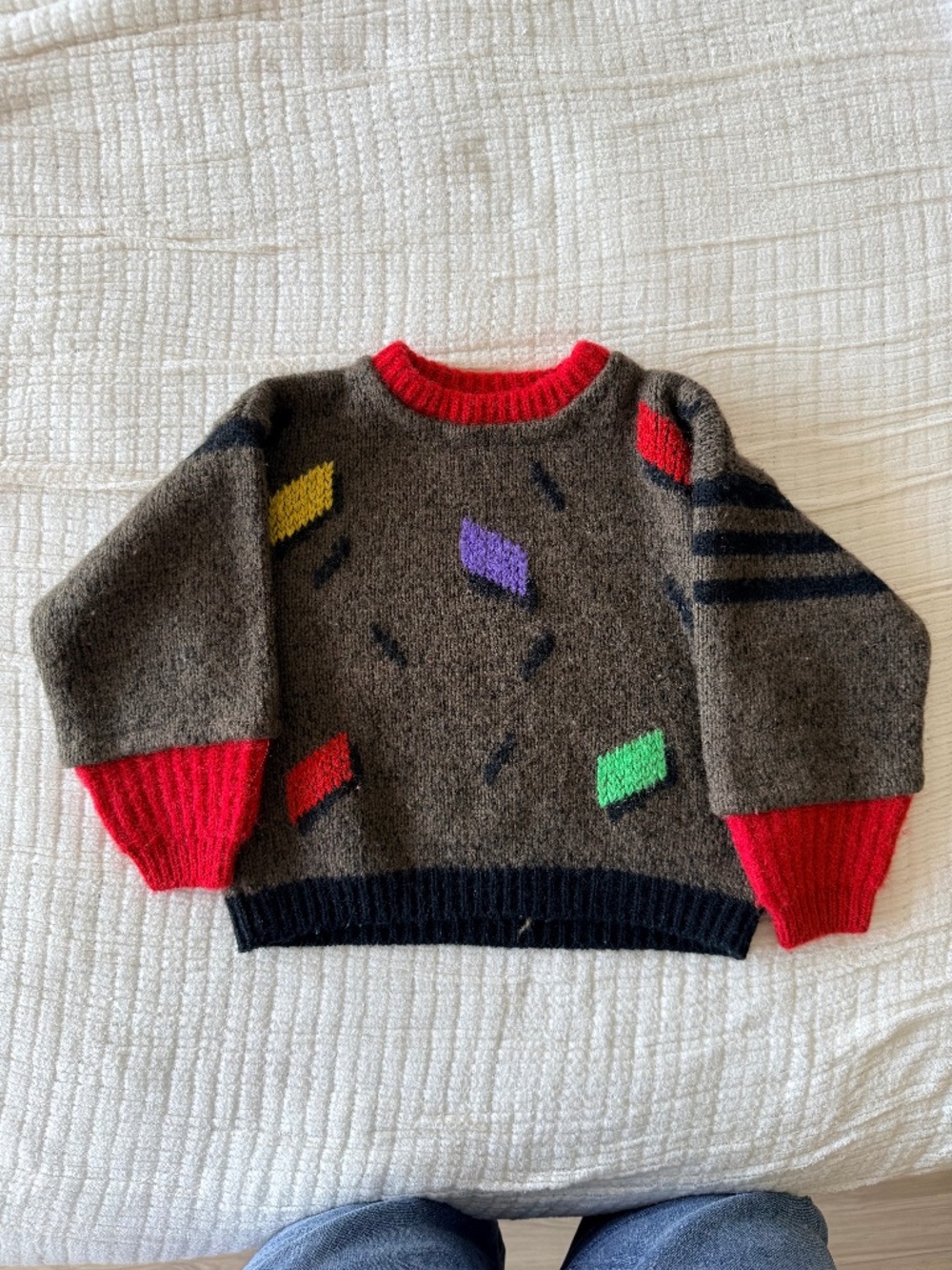 Vintage Italian Alpaca Cotton Knit Sweater Red Brown Kids Size 4